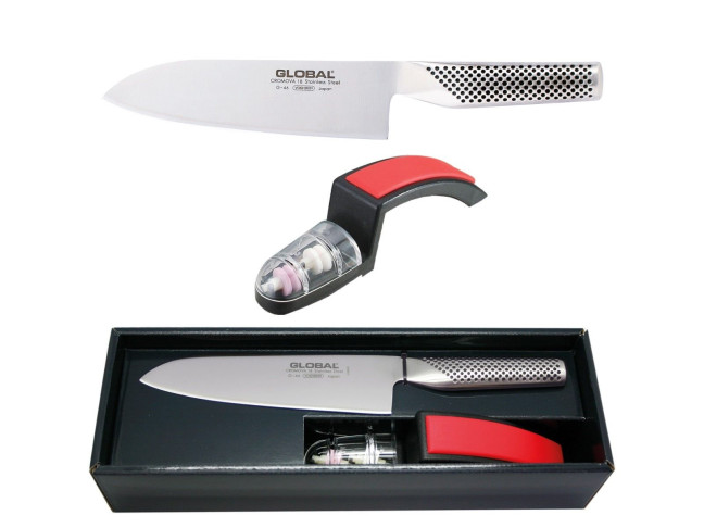 Global Santoku Messer G-46 + Minosharp Messerschärfer Aktion Global Santoku Messer G-46 + Minosharp Messerschärfer Aktion