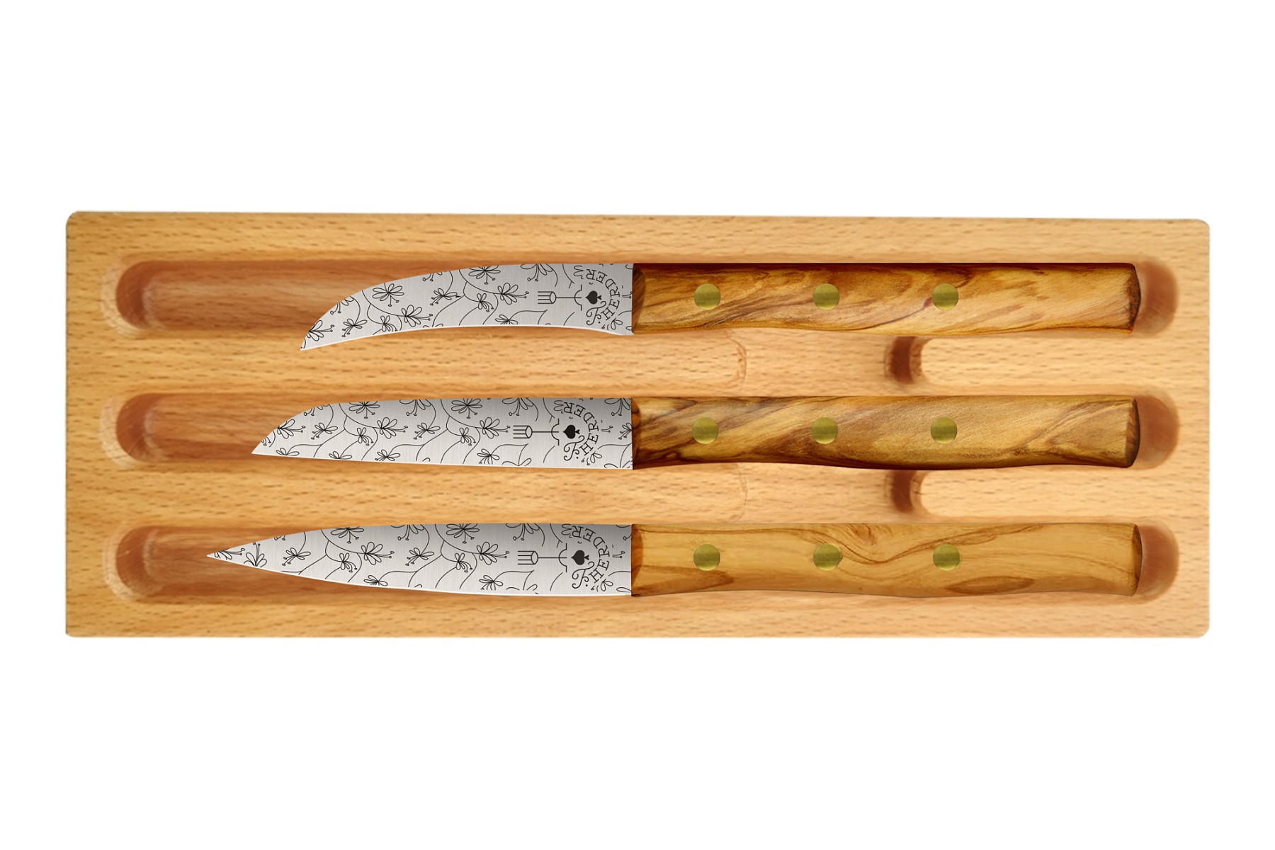 SET.0003.RF.OLIVE.RANKEN Messerset 3-teilig Olive "Zöppken Style"